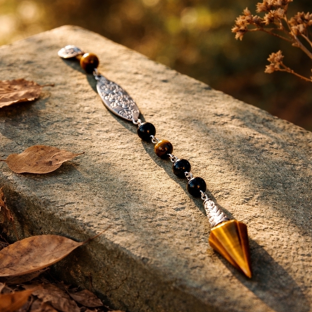 Witchcrafted Hexagon Divination Pendulum Tiger's Eye And Black Tourmaline.